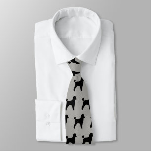 Toy Poodle Silhouettes Pattern Grey and Black Tie
