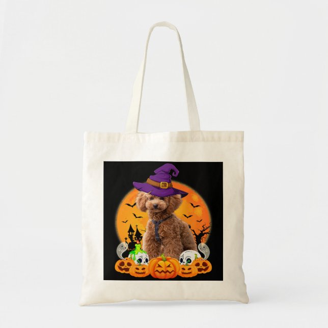 Toy Poodle Witch Pumpkin Dog Lover Funny 186 Tote Bag (Front)