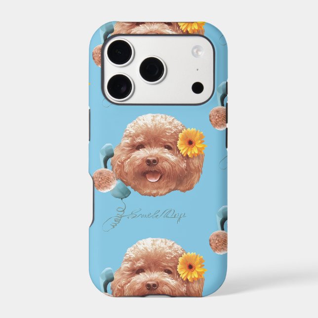 Toy Poodle with Flower and Phone Illustration (Back)