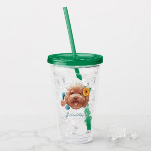 Toy Poodle with Flower and Phone Illustration Acrylic Tumbler