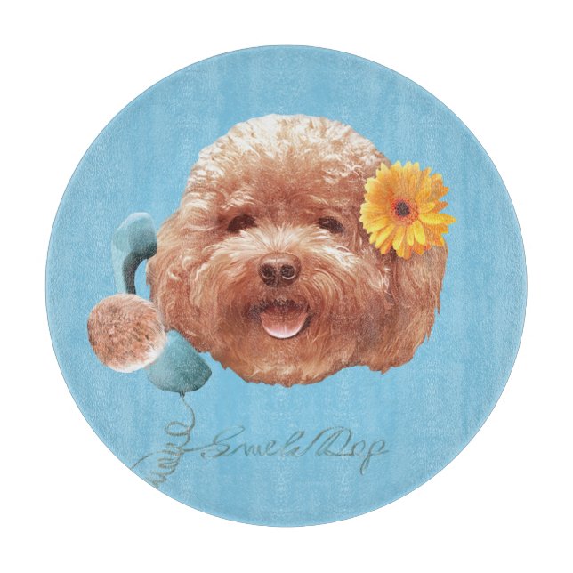 Toy Poodle with Flower and Phone Illustration Cutting Board (Front)