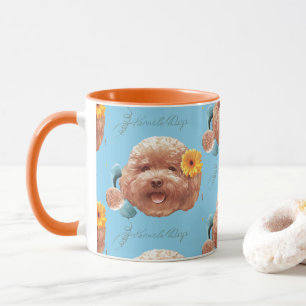 Toy Poodle with Flower and Phone Illustration Mug