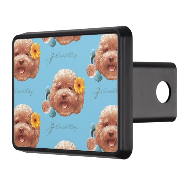 Toy Poodle with Flower and Phone Illustration Trailer Hitch Cover (Left)