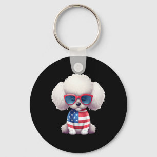 Toy Poodle With Patriotic Usa Flag American Indepe Keychain