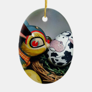 Toy Rabbit and cow egg Ceramic Ornament