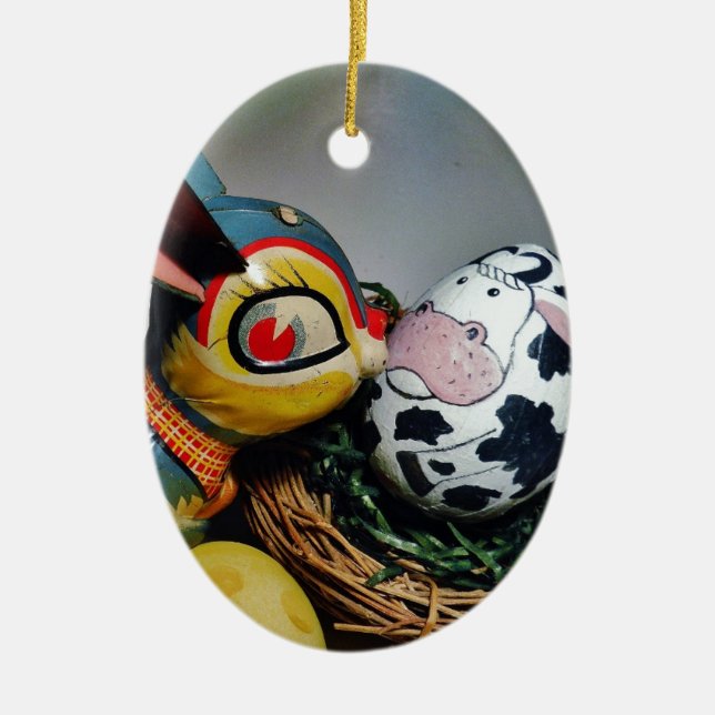 Toy Rabbit and  cow egg Ceramic Ornament (Front)