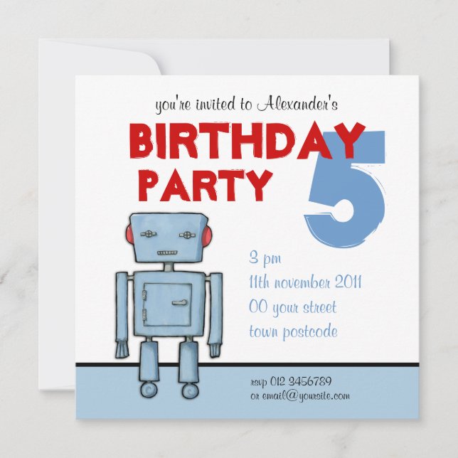 Toy Robot Birthday Invitation (Front)