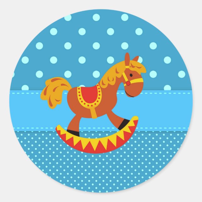 Toy Rocking Horse Red and Gold Classic Round Sticker (Front)