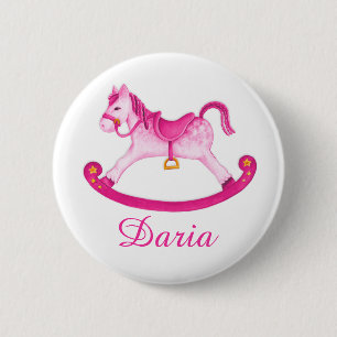Toy rocking horse watercolor art name button