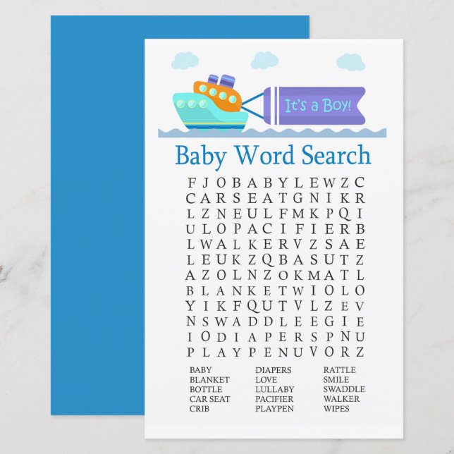 Toy Ship Baby Shower Word Search Game (Front/Back)
