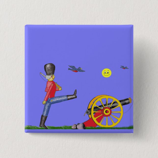 Toy Soldier and Toy Cannon...Button. 2 Inch Square Button (Front)
