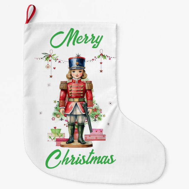 Toy Soldier Christmas Tree Large Christmas Stocking (Front)