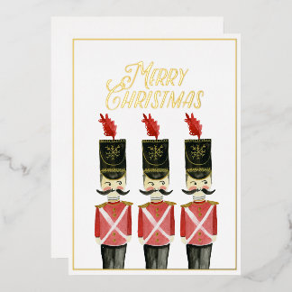 Toy Soldier Merry Christmas Gold Foil Watercolor Holiday Card