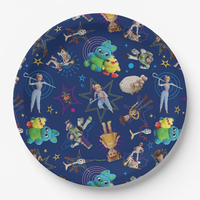 Toy Story 4 | Blue Toys Toss Pattern Paper Plate (Front)