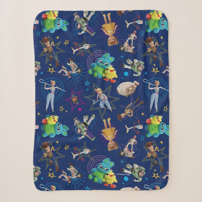 Toy Story 4 | Blue Toys Toss Pattern Sherpa Blanket (Front)
