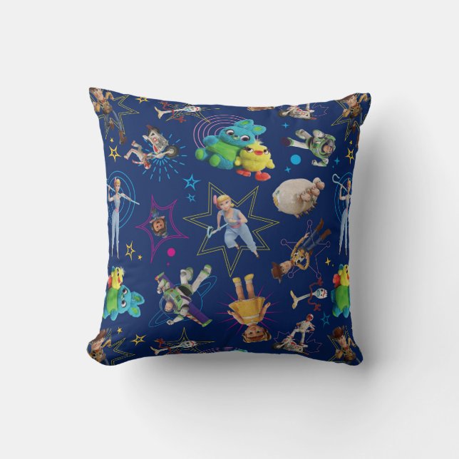 Toy Story 4 | Blue Toys Toss Pattern Throw Pillow (Front)