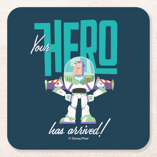 Toy Story 4 | Buzz "Your Hero Has Arrived" Square Paper Coaster (Front)