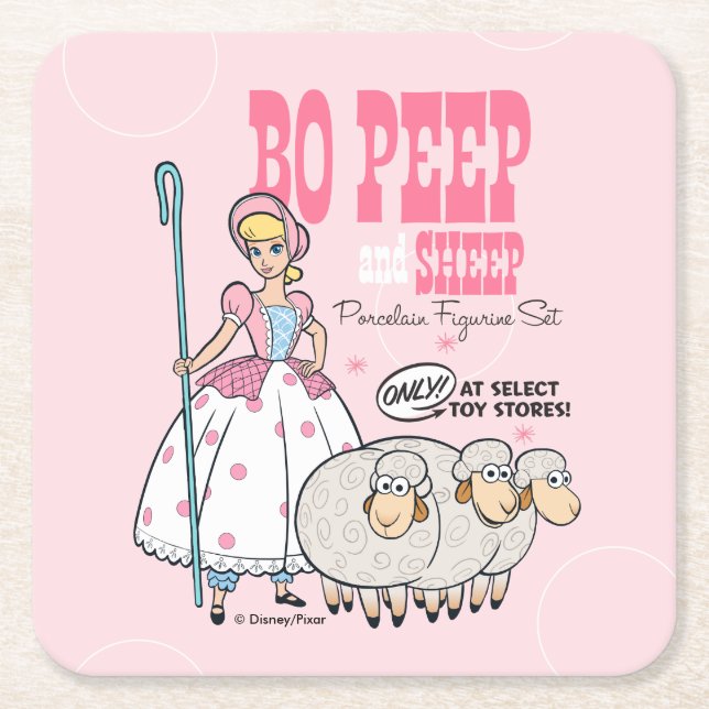 Toy Story 4 | Retro Bo Peep Figure Set Ad Square Paper Coaster (Front)