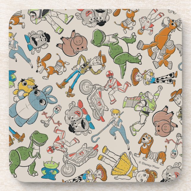 Toy Story 4 | Retro Character Toss Pattern Coaster (Front)