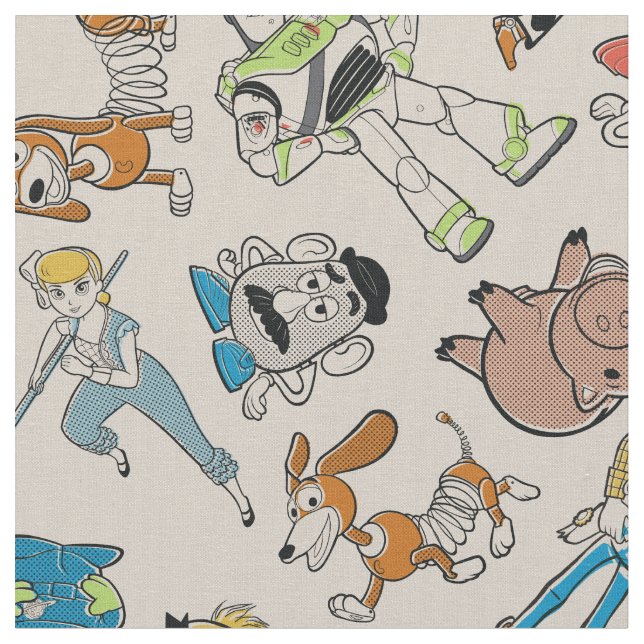 Toy Story 4 | Retro Character Toss Pattern Fabric (Close Up)