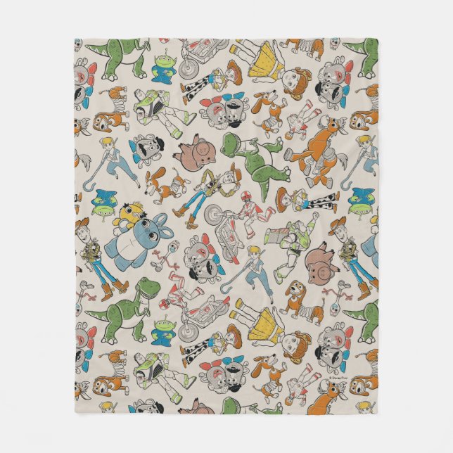 Toy Story 4 | Retro Character Toss Pattern Fleece Blanket (Front)