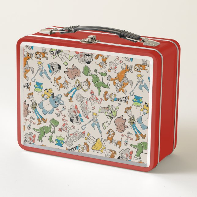 Toy Story 4 | Retro Character Toss Pattern Metal Lunch Box (Front)