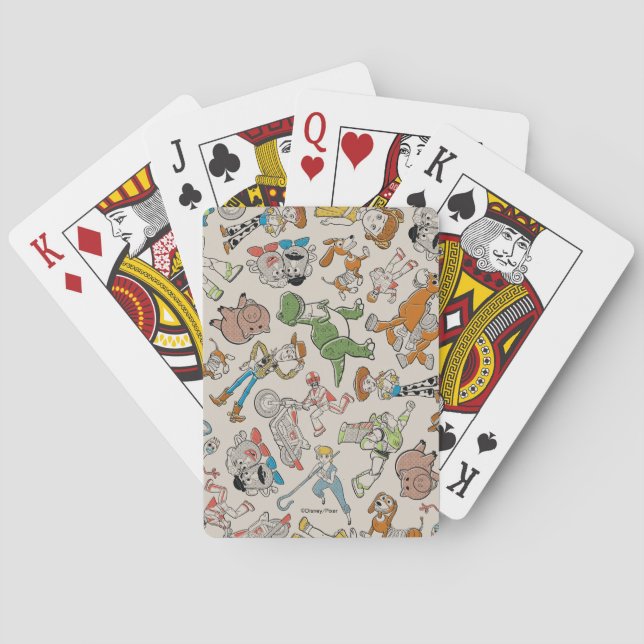 Toy Story 4 | Retro Character Toss Pattern Playing Cards (Back)