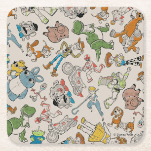 Toy Story 4   Retro Character Toss Pattern Square Paper Coaster