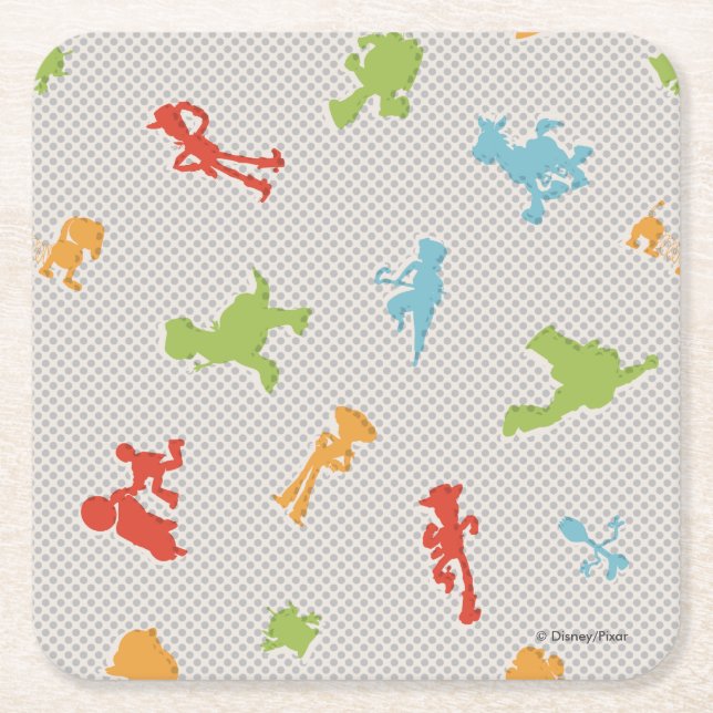 Toy Story 4 | Retro Toy Shape Toss Pattern Square Paper Coaster (Front)