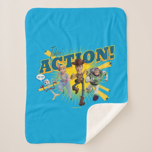 Toy Story 4 | "Takin' Action!" Group Art Sherpa Blanket (Front)