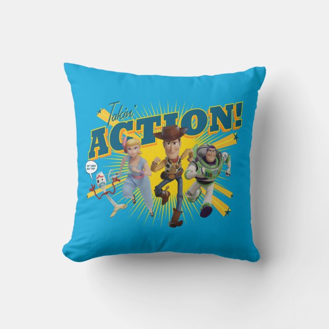 Toy Story 4 | "Takin' Action!" Group Art Throw Pillow (Front)