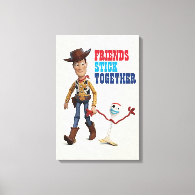 Toy Story 4 | Woody & Forky Walking Together Canvas Print (Front)