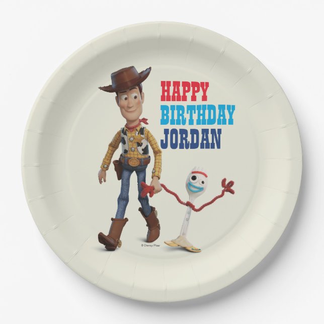Toy Story 4 | Woody & Forky Walking Together Paper Plate (Front)