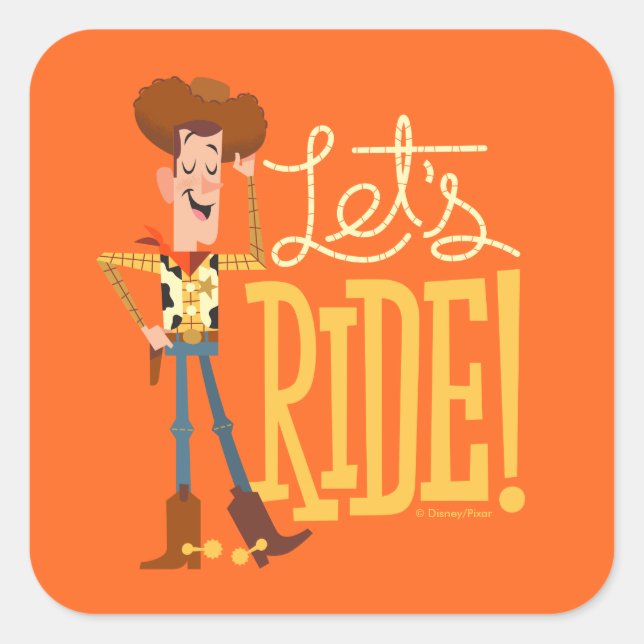 Toy Story 4 | Woody Illustration "Let's Ride" Square Sticker (Front)