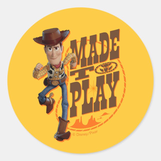 Toy Story 4 | Woody "Made To Play" Classic Round Sticker (Front)