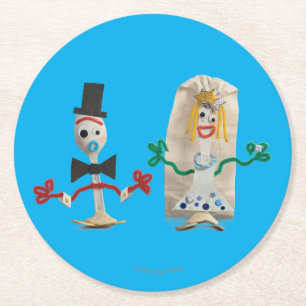 Toy Story 5   Forky & Karen Beverly Wedding Round Paper Coaster