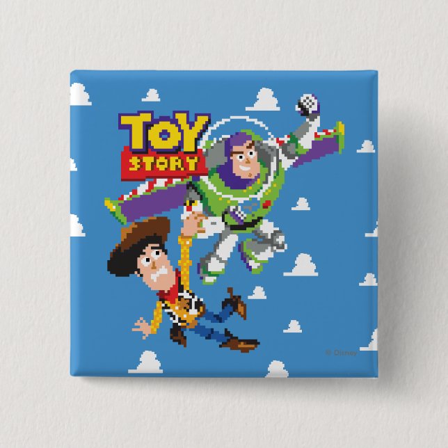 Toy Story 8Bit Woody and Buzz Lightyear 2 Inch Square Button (Front)