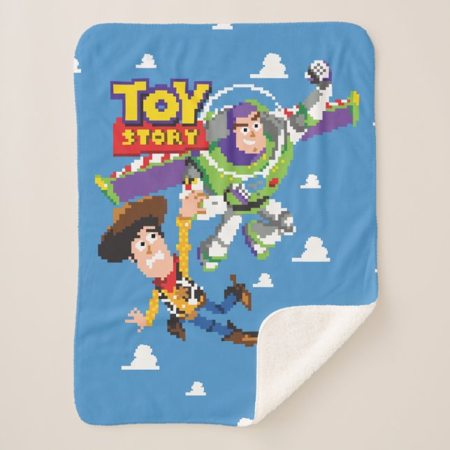 Toy Story 8Bit Woody and Buzz Lightyear Sherpa Blanket (Front)
