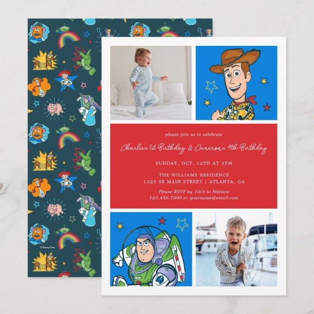 Toy Story | Buzz and Woody Boy's Joint Birthday Invitation (Front/Back)