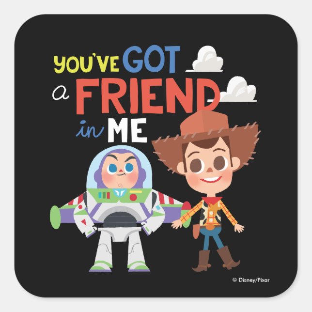 Toy Story | Buzz and Woody Cartoon Square Sticker (Front)