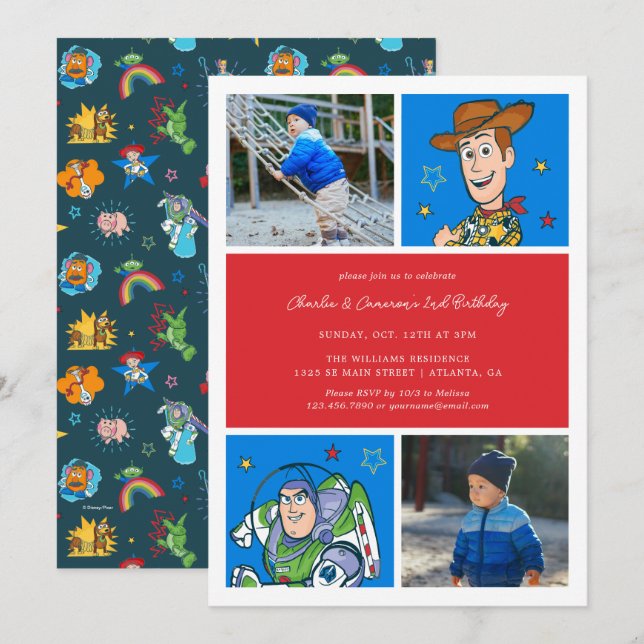 Toy Story | Buzz and Woody Twin Photo Birthday Invitation (Front/Back)