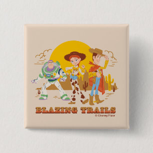 Toy Story Buzz, Jessie, Woody "Blazing Trails" 2 Inch Square Button