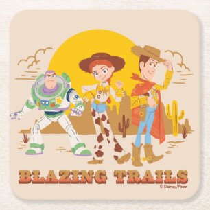 Toy Story Buzz, Jessie, Woody "Blazing Trails" Square Paper Coaster