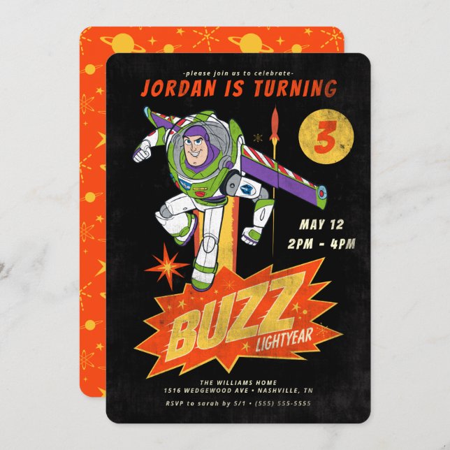 Toy Story | Buzz Lightyear Chalkboard Birthday Invitation (Front/Back)