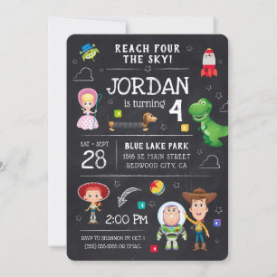 Toy Story Chalkboard - Reach Four the Sky Birthday Invitation