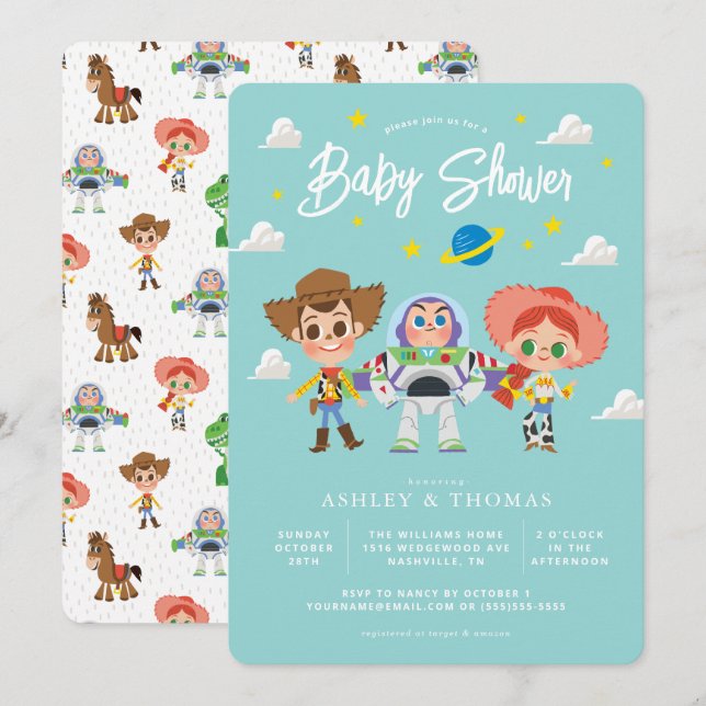 Toy Story Characters Baby Shower Invitation (Front/Back)