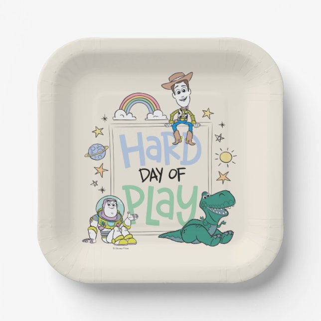Toy Story Characters | Hard Day of Play Paper Plate (Front)