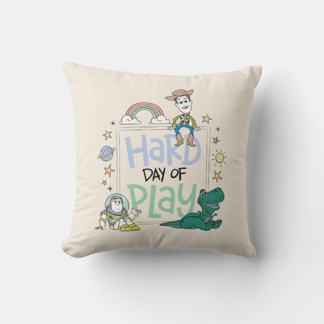 Toy Story Characters | Hard Day of Play Throw Pillow (Front)