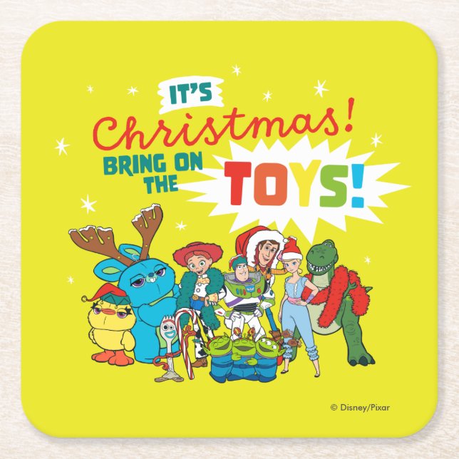 Toy Story | It's Christmas! Bring on the Toys Square Paper Coaster (Front)