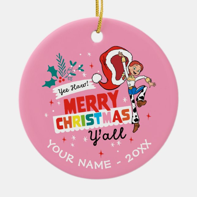 Toy Story Jessie | Merry Christmas Y'all Ceramic Ornament (Front)
